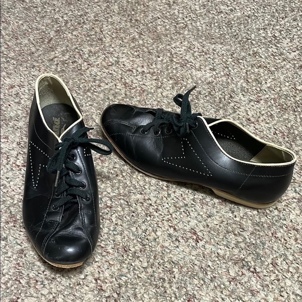Vintage Black Leather Men's bowling soft sole Shoes
